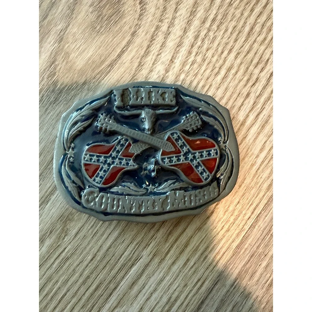 Vintage 1987 Siskiyou I Like Country Music Belt Buckle Guitars Longhorn